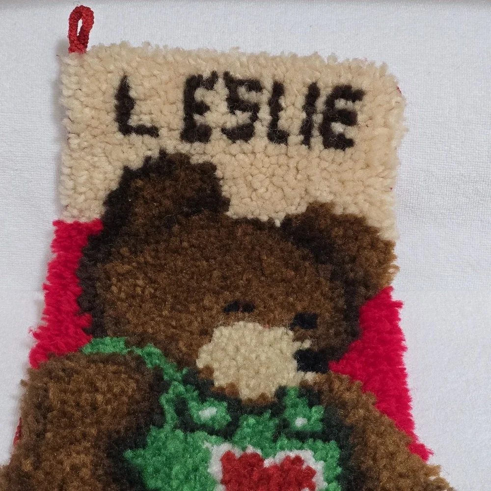 VTG Latch Hook Teddy‎ Bear Christmas Stocking Finished 20